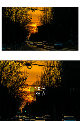 暖色夕阳城市道路剪影