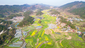 南方美丽乡村田园<strong>油菜花</strong>种植航拍