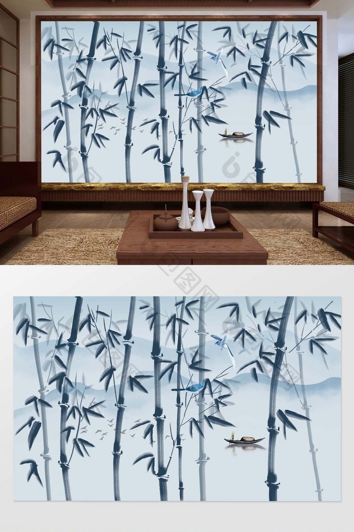中式壁纸手绘壁纸现代装饰画图片