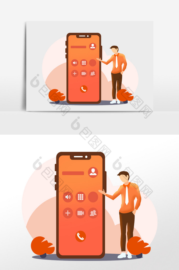 橙色扁平手机通话商务办公