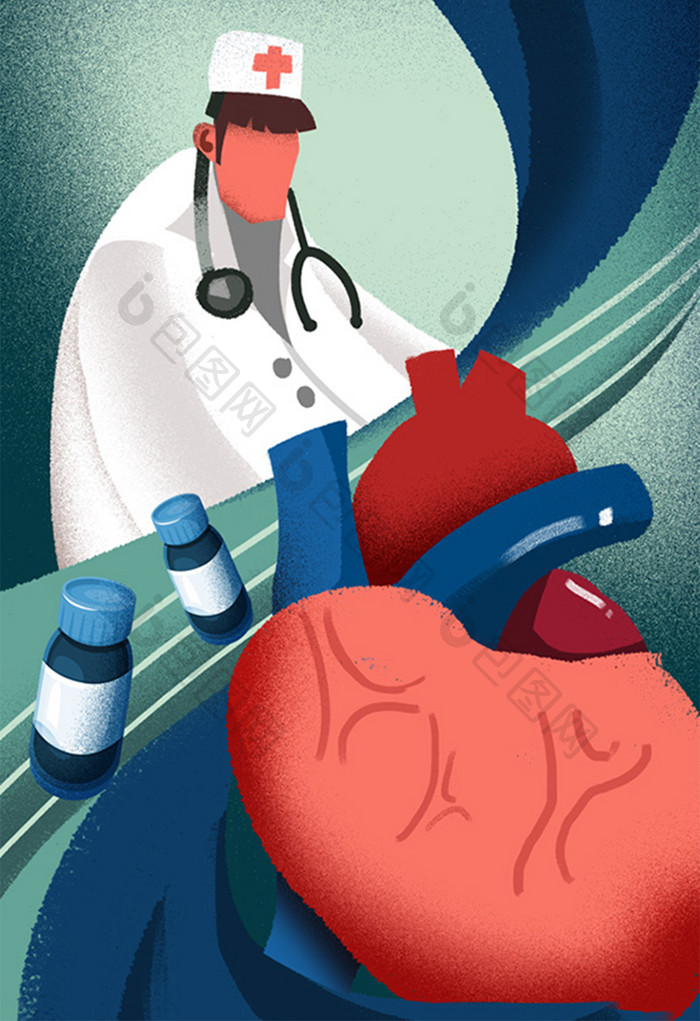 卡通手绘心脏保护医生医疗治疗保健海报插画