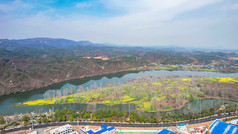 山川河流岛屿油菜花风景航拍