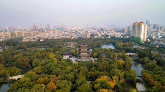 山东济南大明湖景区航拍