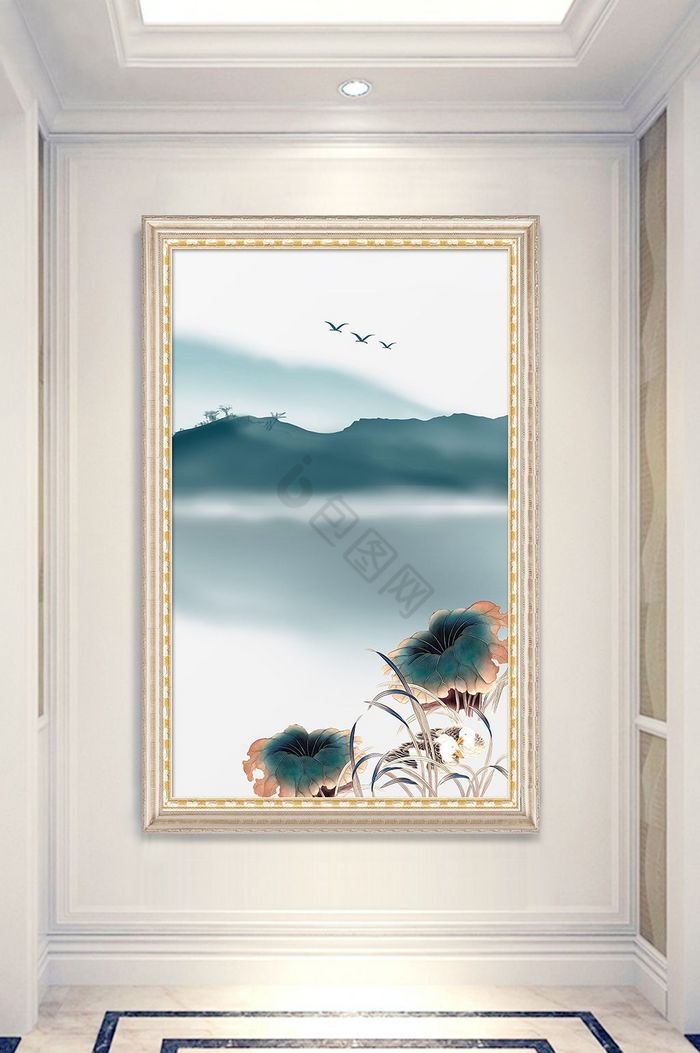 中式意境山水国画背景墙图片