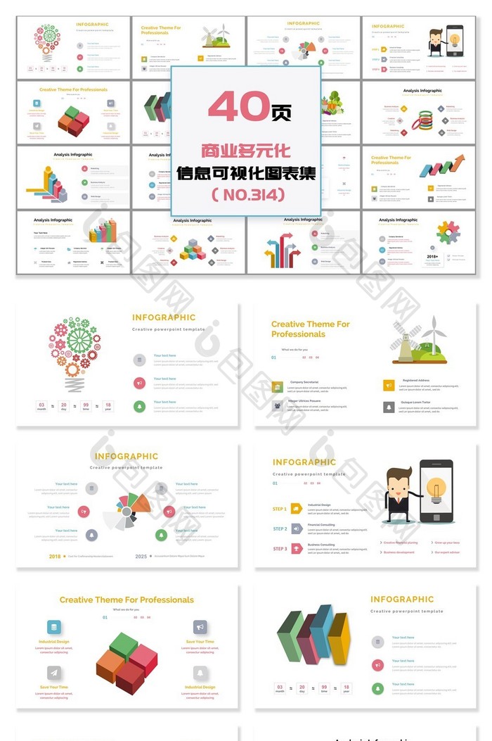 40页商业多元化信息可视化PPT图表