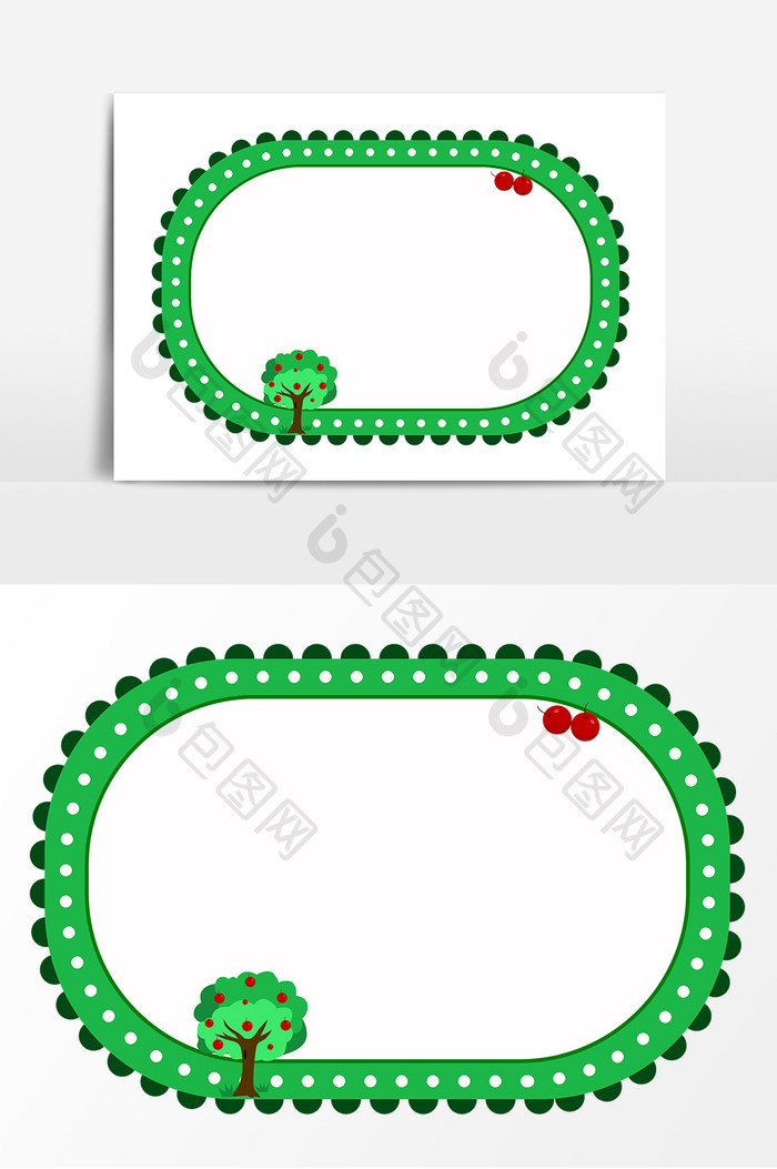 手绘绿色大树边框元素