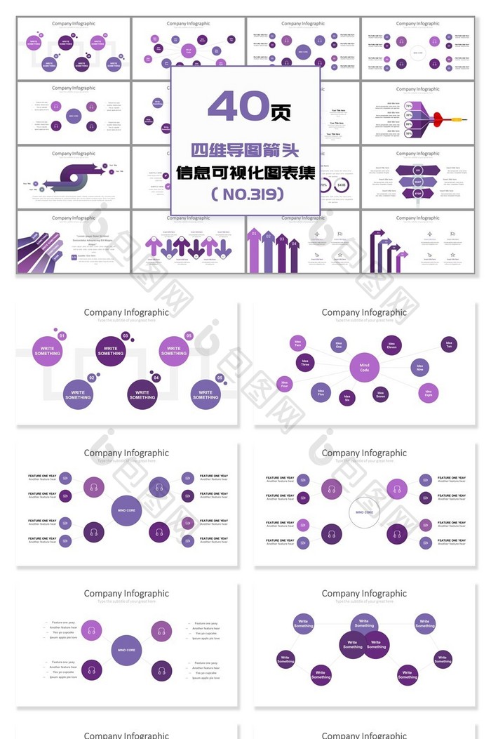 40页思维导图箭头信息可视化PPT图表