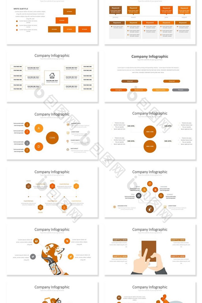 40页组织框架信息可视化PPT图表