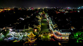 西塘古镇景区夜景<strong>江南水乡</strong>航拍