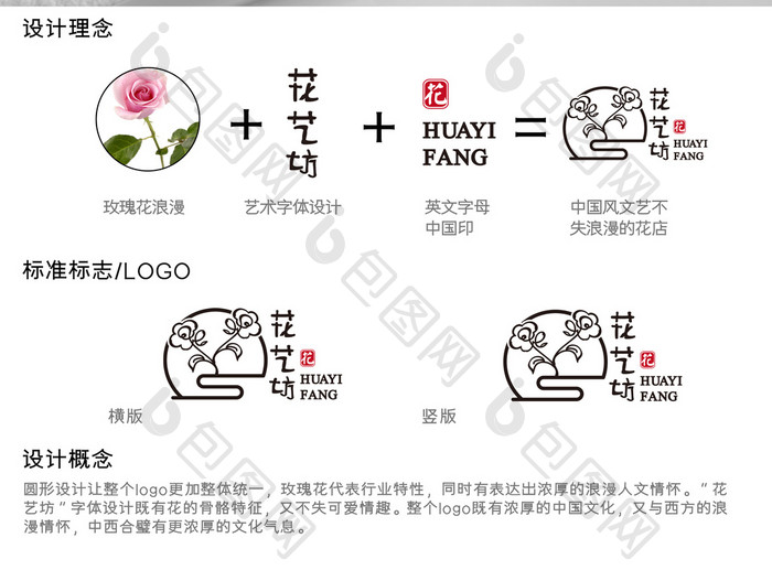 黑色文艺又不失浪漫情怀的花店logo标志