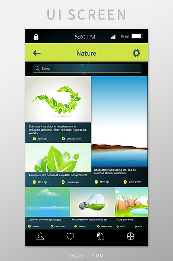 环保风格主界面手机移动界面UI矢量素材图片
