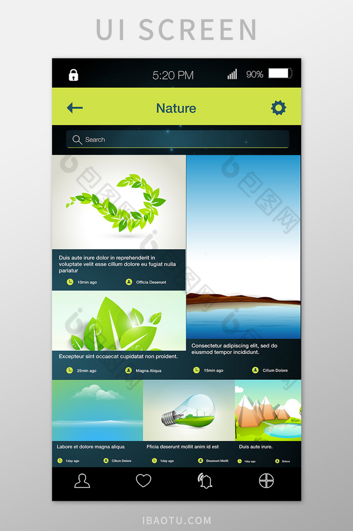 环保风格主界面手机移动界面UI矢量素材图片图片