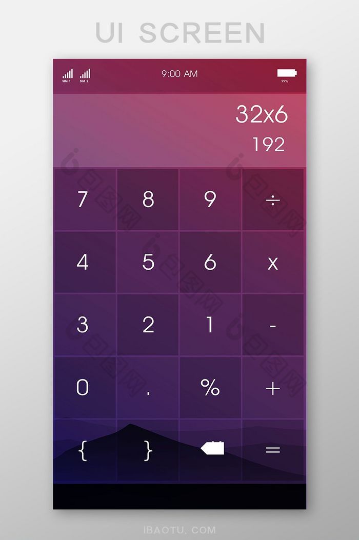 紫红渐变计算器手机移动UI矢量素材