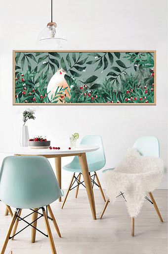 手绘植物丛林小熊风景儿童房卧室餐厅装饰画图片