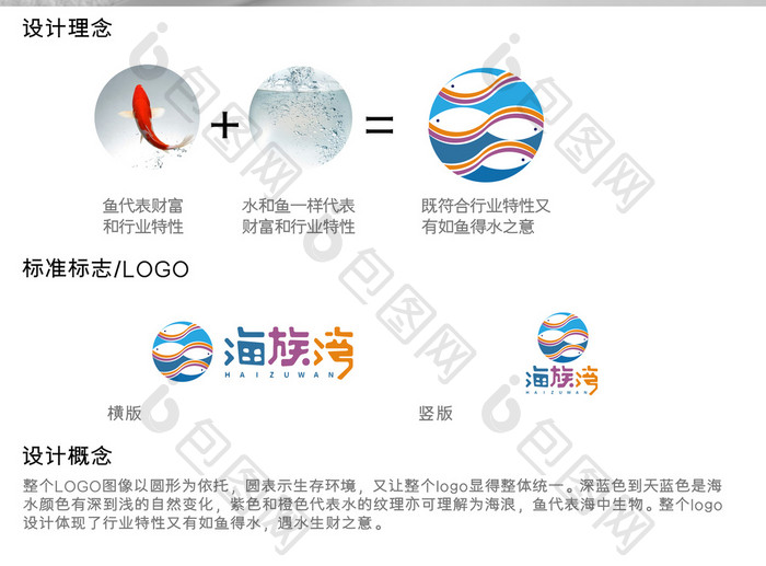 活泼有趣充满生机的水族馆logo标志设计