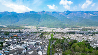 云南大理古镇苍山洱海蓝天白云旅游航拍