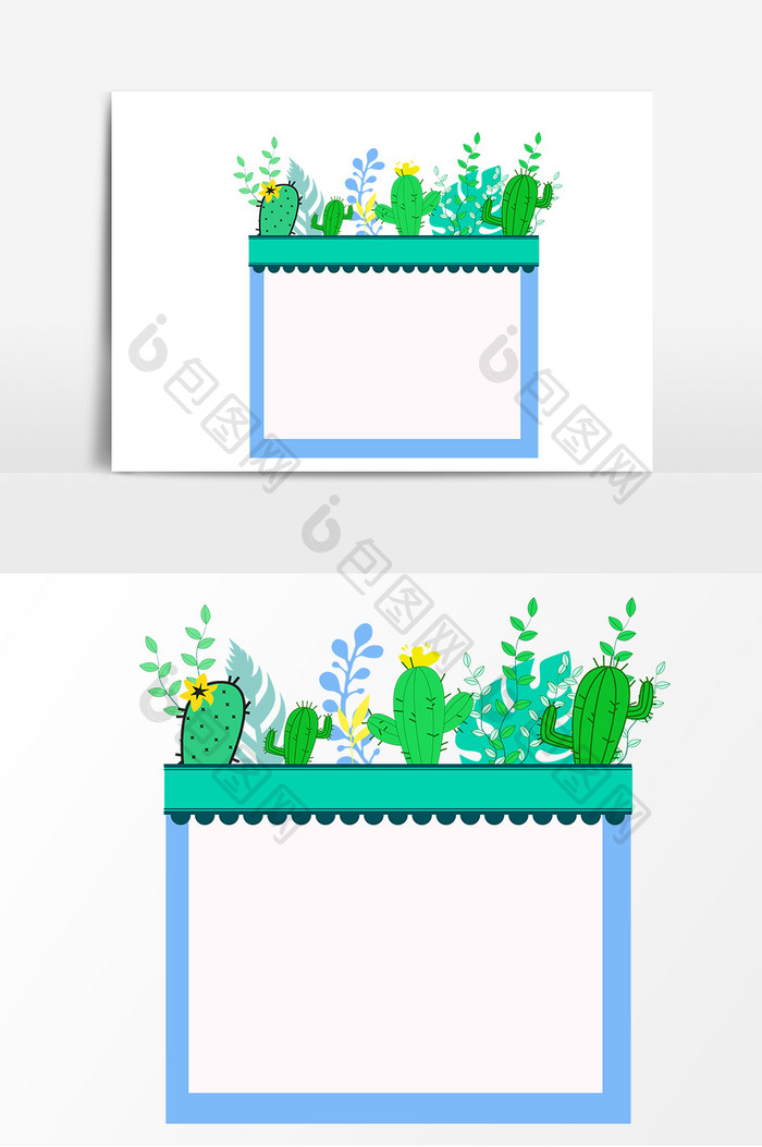 卡通蓝色植物边框元素