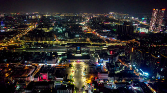 云南昆明城市夜景灯光交通航拍