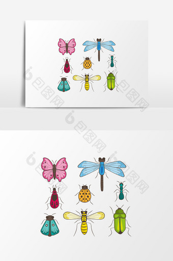 手绘铅笔画春天昆虫蝴蝶瓢虫通用元素图片