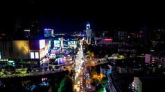 云南昆明城市夜景拥堵交通航拍