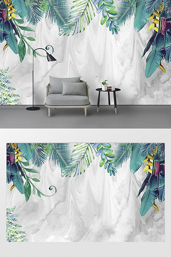 新现代简约热带雨林植物立体背景墙图片