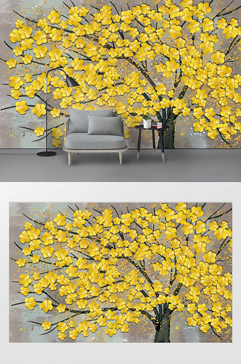 现代黄金抽象发财树客厅背景墙图片