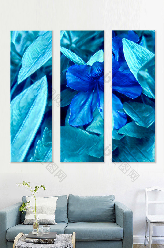 清新冷色调植物花朵客厅背景装饰画图片图片