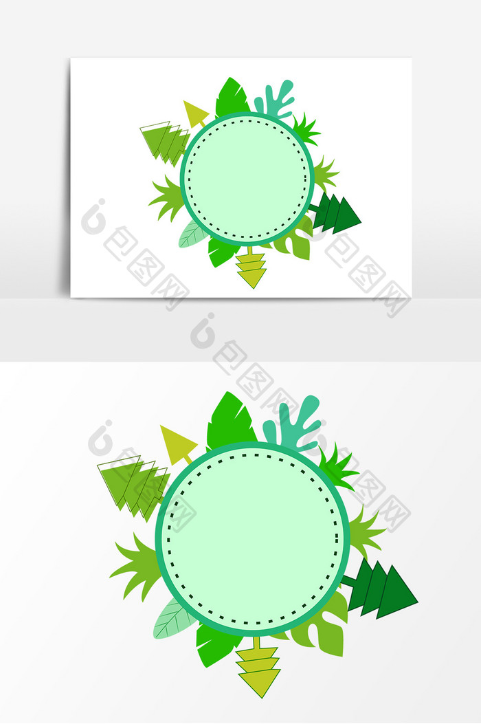 手绘绿色树木边框元设计