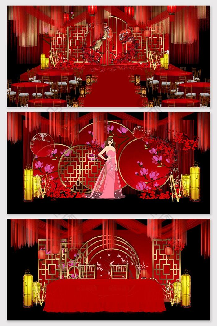 中式红金奢华大气婚礼效果图
