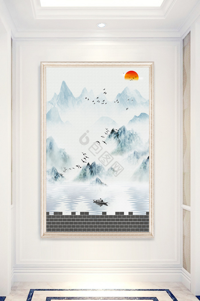 新中式意境山水国画背景墙图片