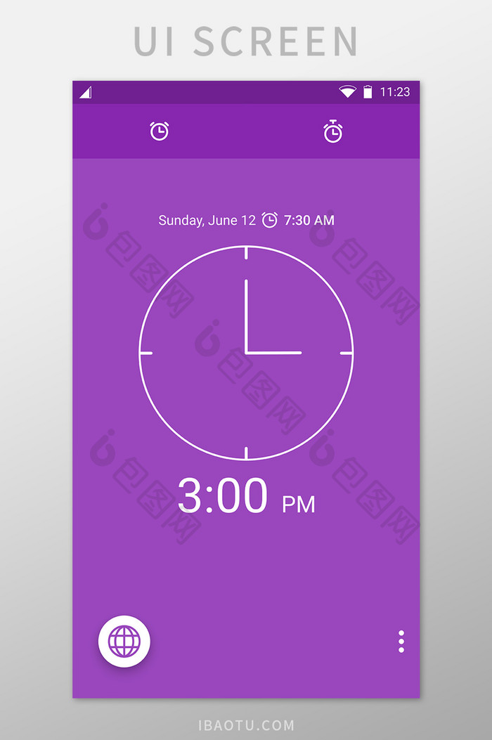 紫色闹钟时间移动界面UI矢量素材
