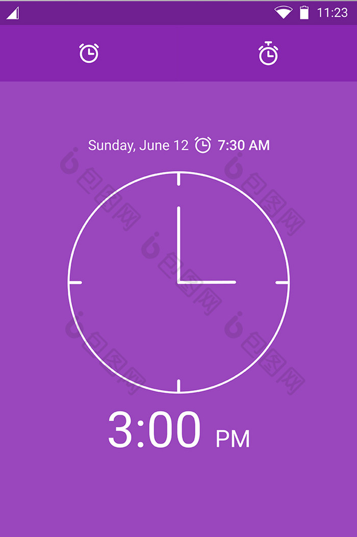 紫色闹钟时间移动界面UI矢量素材