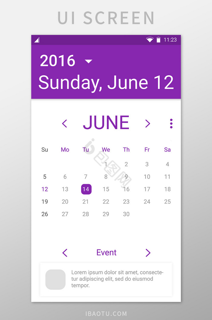 紫色日历移动界面UI矢量素材紫色日历图片