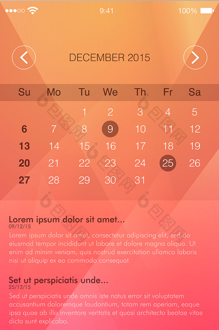 红色日历表移动界面UI矢量素材