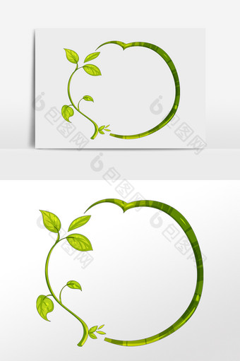 手绘春天的植物绿边框插画图片