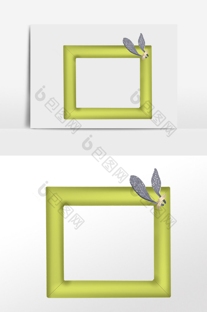 手绘简约绿色方形相框插画