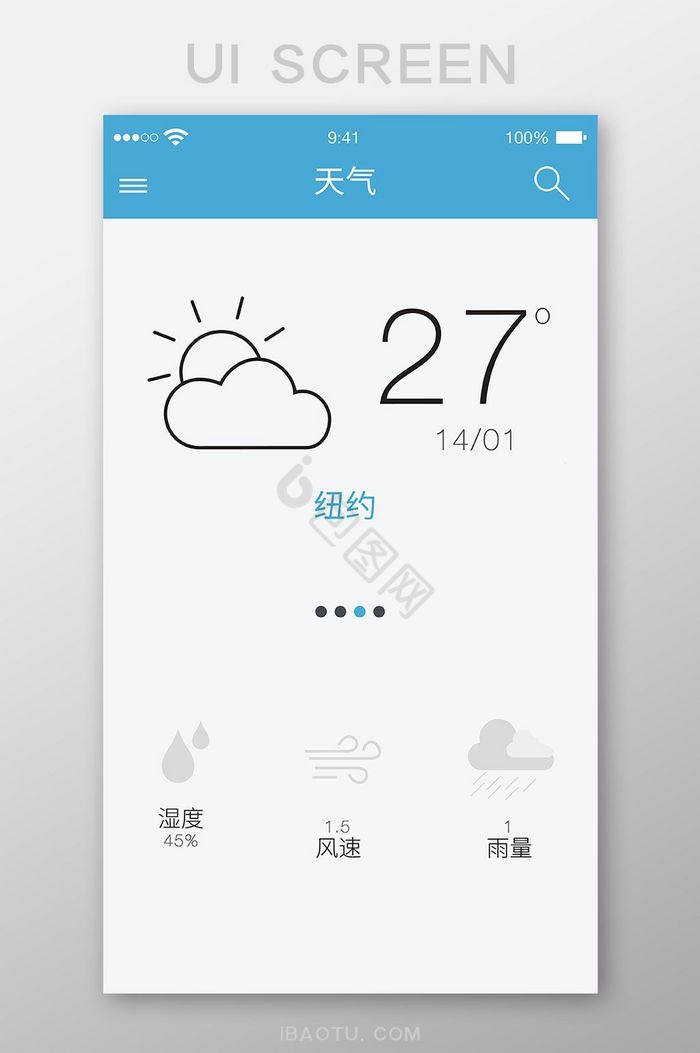 天气温度移动界面UI矢量素材图片