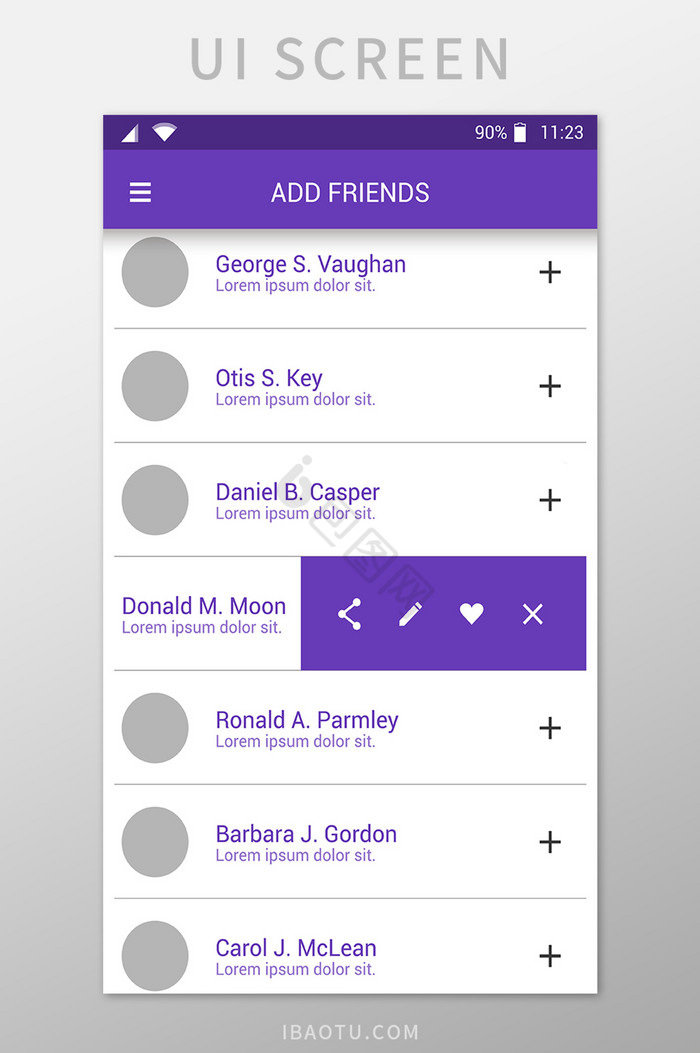 紫色添加好友移动界面UI矢量素材图片