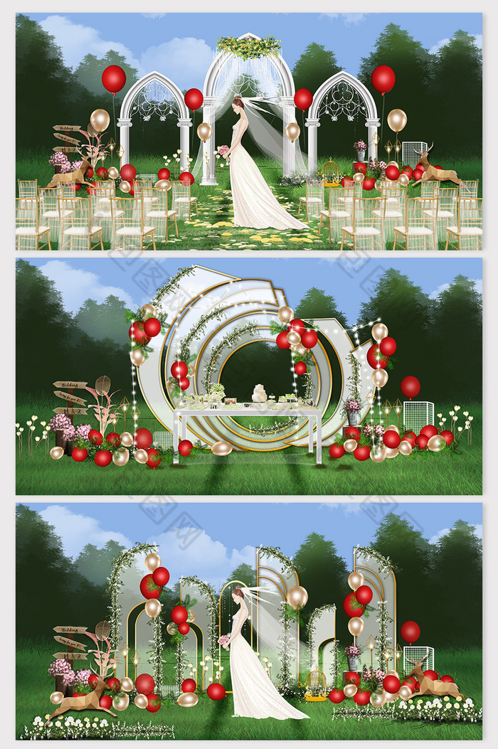 清新简欧草坪鲜花气球婚礼效果图图片图片