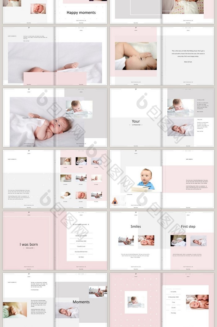 粉色 小清新婴幼儿成长相册PPT模板