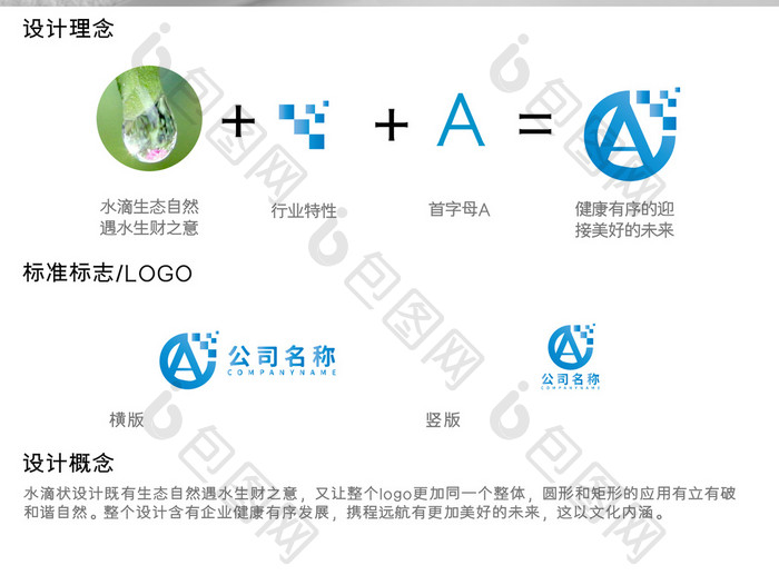 蓝色创意水滴商务通用logo标志设计