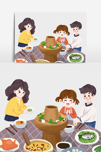 家人一起吃火锅元素图片