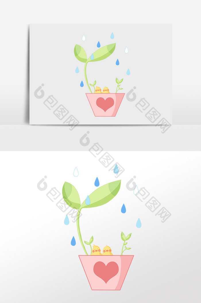 春季雨季盆栽花插画图片图片