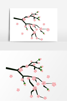 手绘樱花树枝元素设计