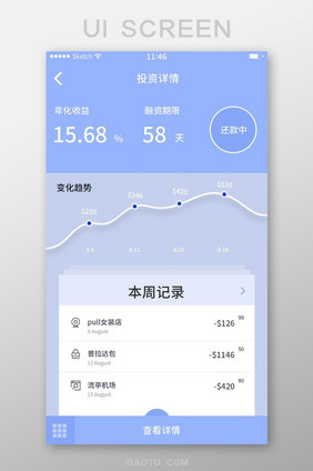 蓝色简约商务风投资详情记录界面设计