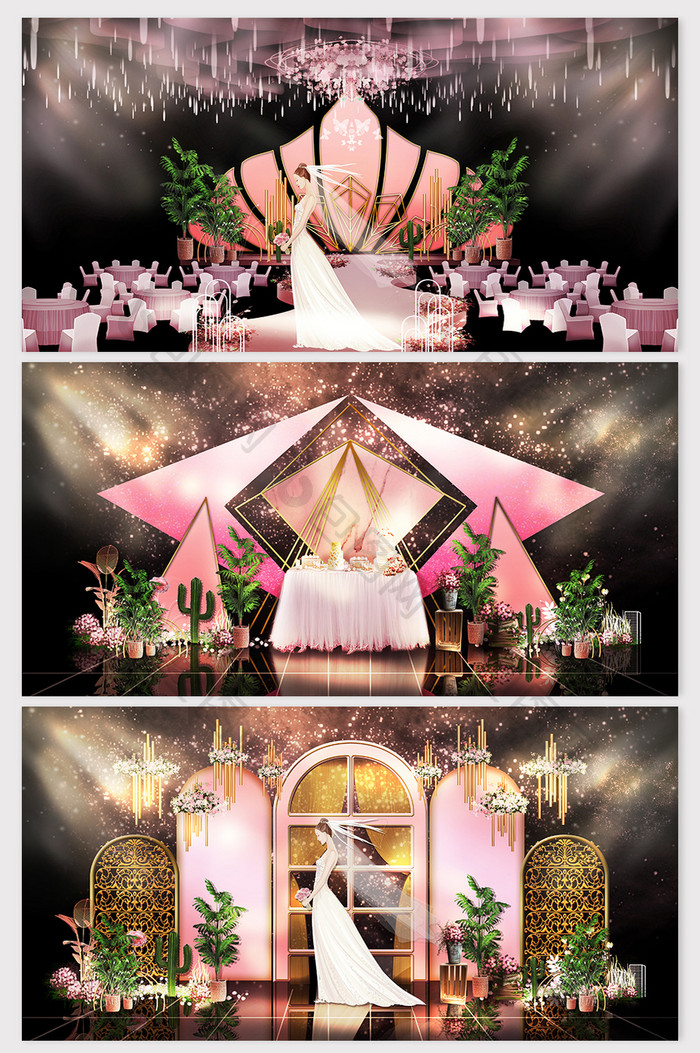时尚大气唯美粉色鲜花KT板造型婚礼效果图