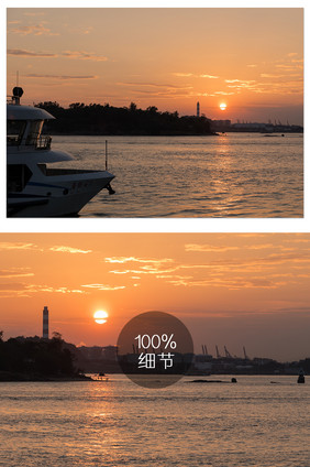 轮渡码头海边日落夕阳摄影图片