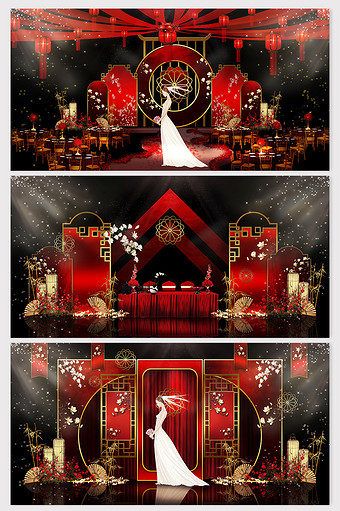 时尚高端喜庆大气红金色中式婚礼效果图图片