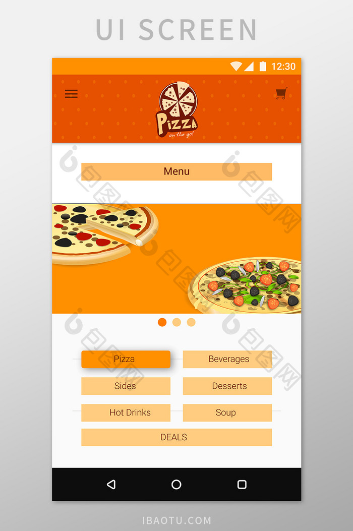 橙色披萨移动界面UI矢量素材