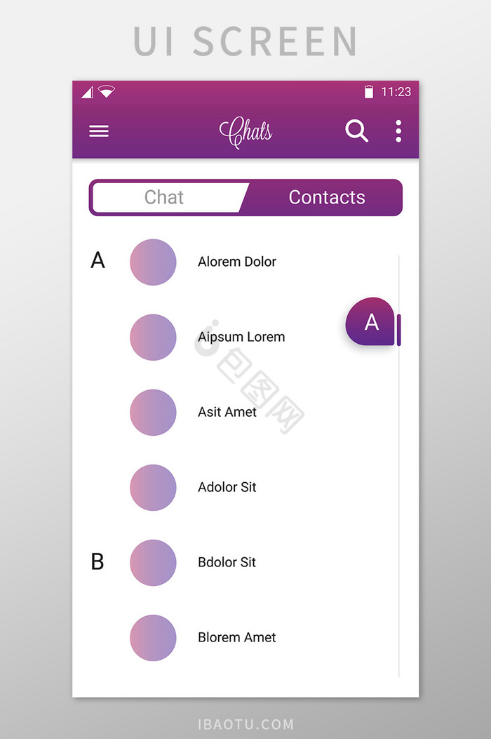 拼音分类联系人移动界面UI矢量素材图片